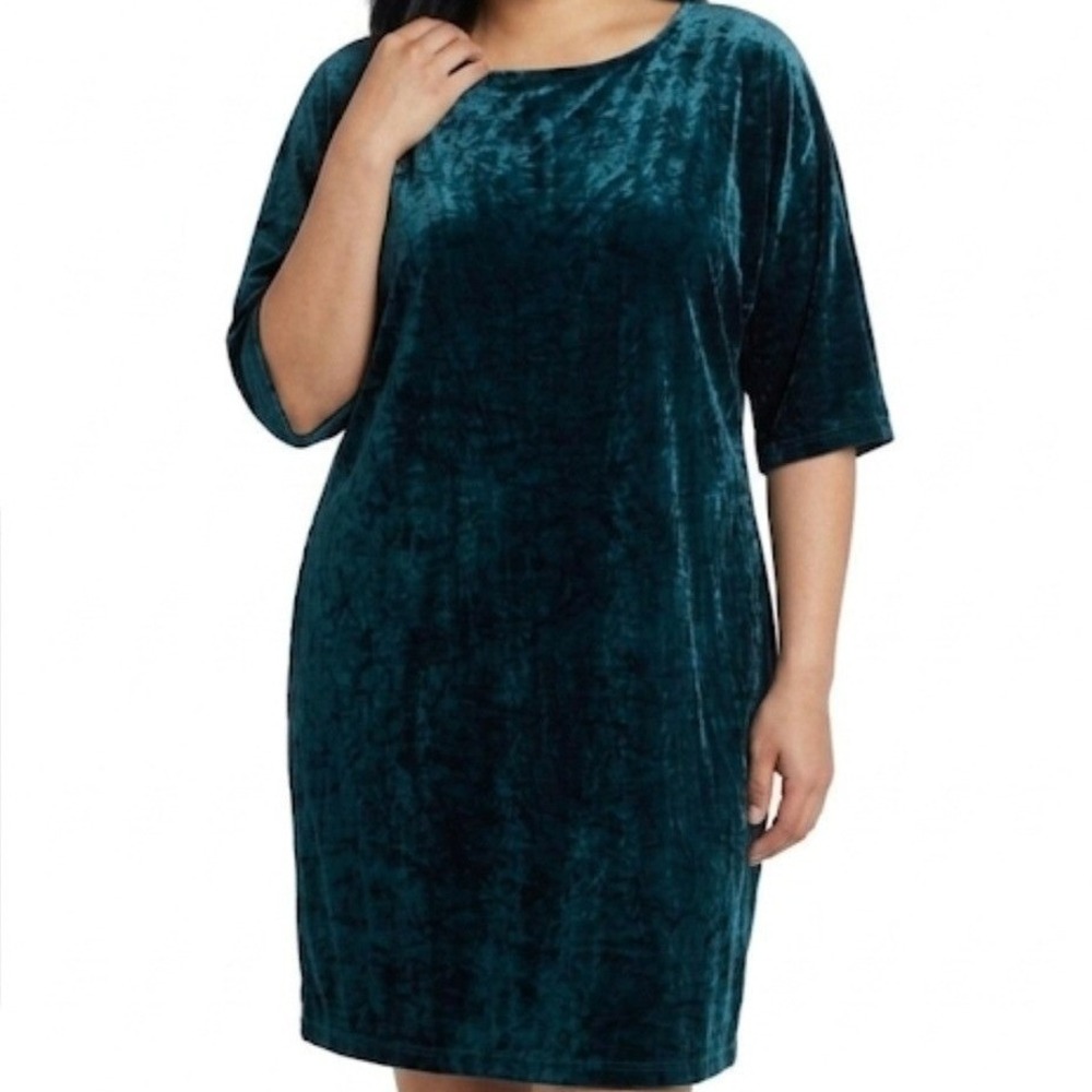 Eileen Fisher Velvet Midi Dress Capsule Relaxed Rayon Silk Holiday Party Blue 2X